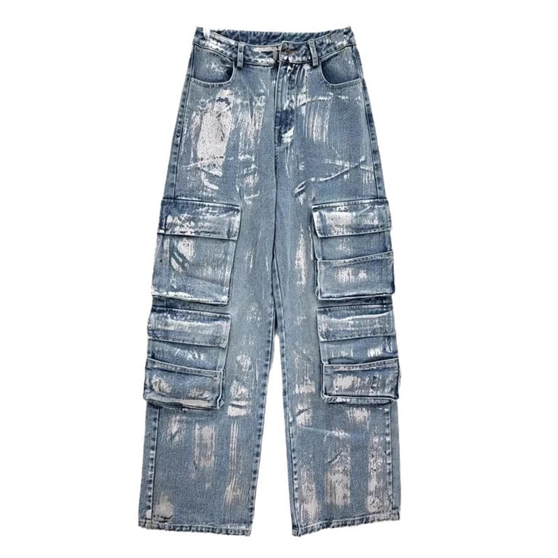 Harajuku Style Women's High Waist Wide Leg Denim Pants