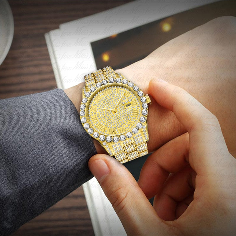 Iced Out Luxury Men's Watch - 18K Gold Plated