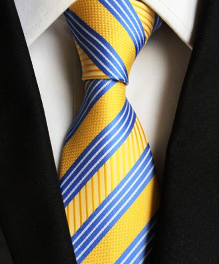 Classic Yellow & Navy Blue Striped Silk Tie