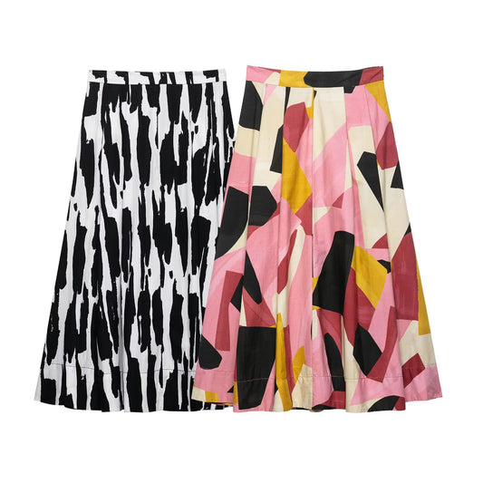 Harajuku Style Elastic Waist Printed Half Skirt for Women
