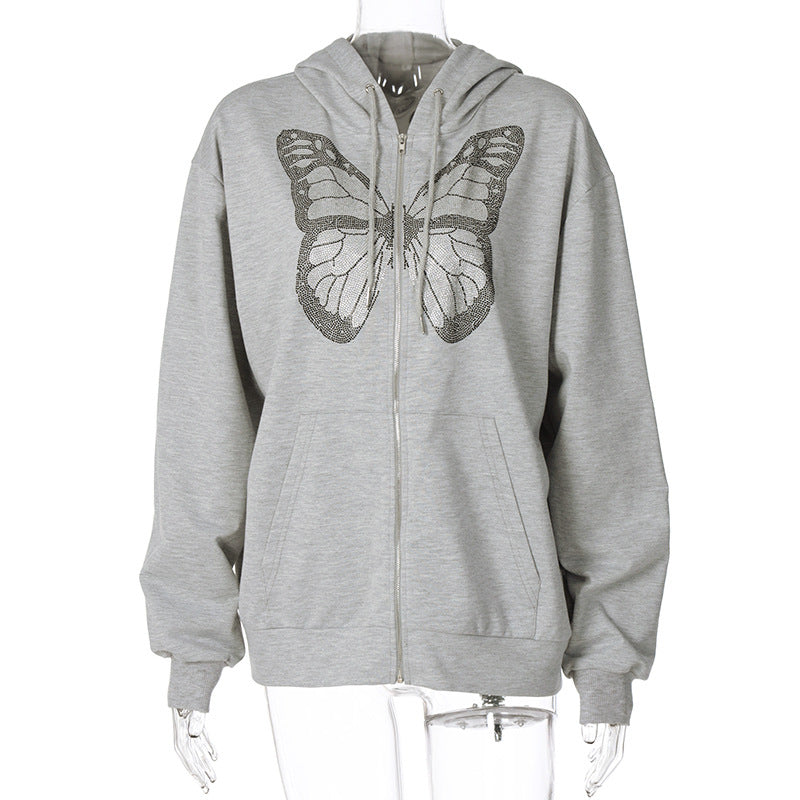 Playful Butterfly Ironing Long Sleeve Hoodie Sweater