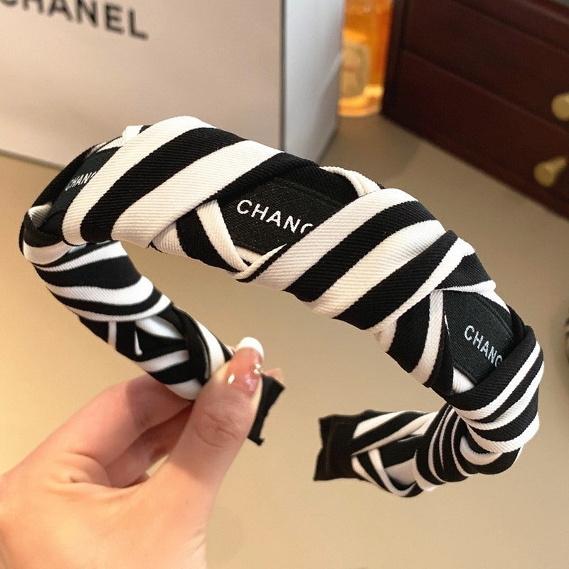 Black And White Plaid Woven Headband