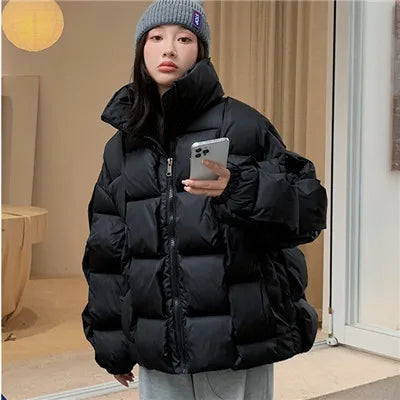 Harajuku Style Green Down Jacket for Women - Short Parka
