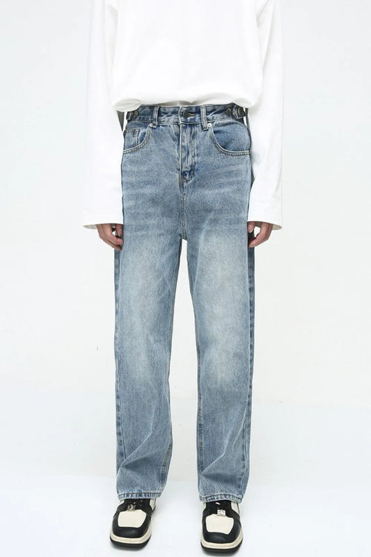 Men's Washed Straight-Leg Jeans - Harajuku Style