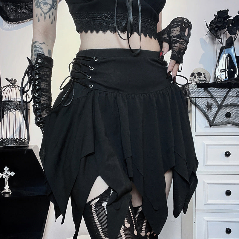 High Waist Adjustable Irregular Burnt Flower Skirt -  Dark Fashion Versatile Short Skirt