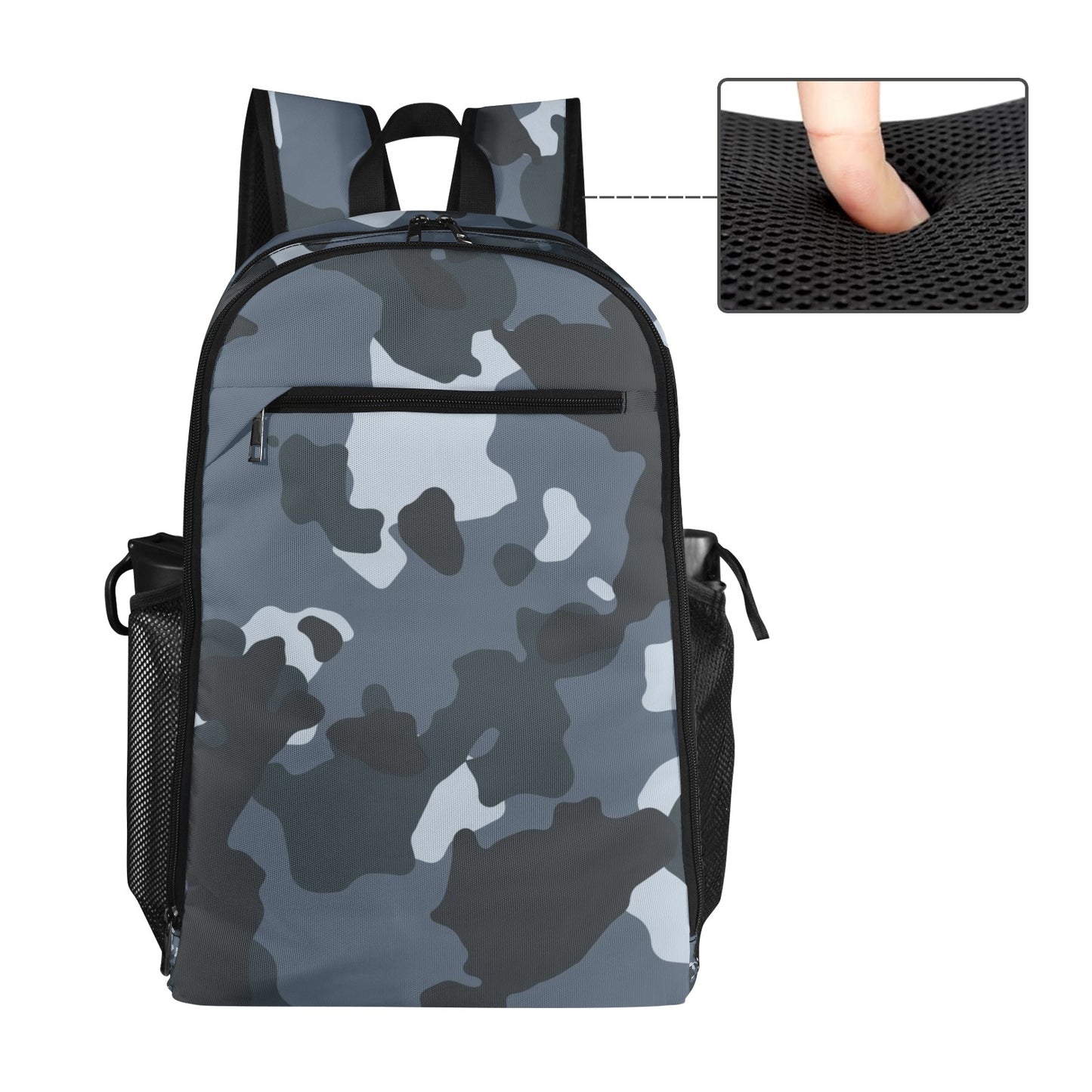 Dark Blue Gray Camo All Over Print Leisure Sports Backpack