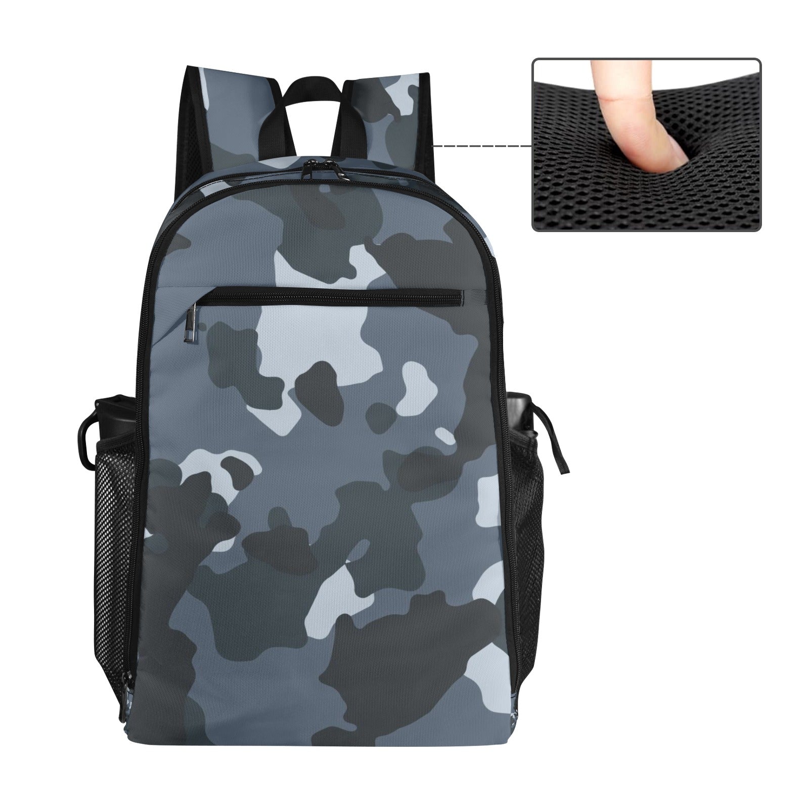 Dark Blue Gray Camo All Over Print Leisure Sports Backpack