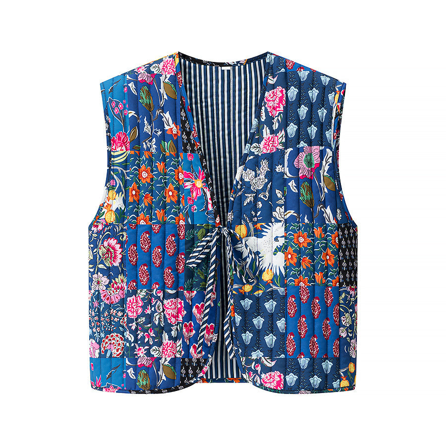 Women's Casual Printed Vest with V-Neck and Loose Fit
