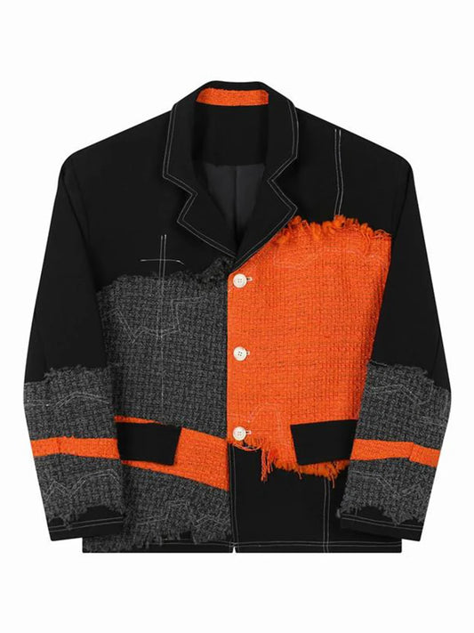 Playful Contrast Patchwork Tassel Blazer Coat for Women