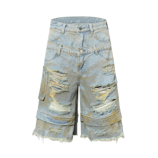 Harajuku-Inspired Distressed Denim Shorts for Men