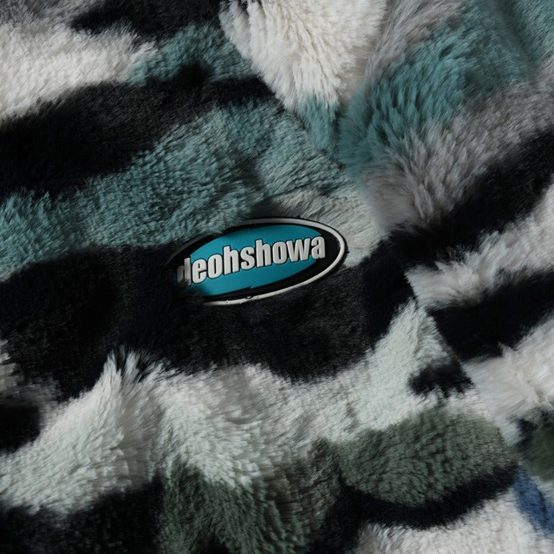 Retro Camouflage Plush Jacket for Harajuku Style