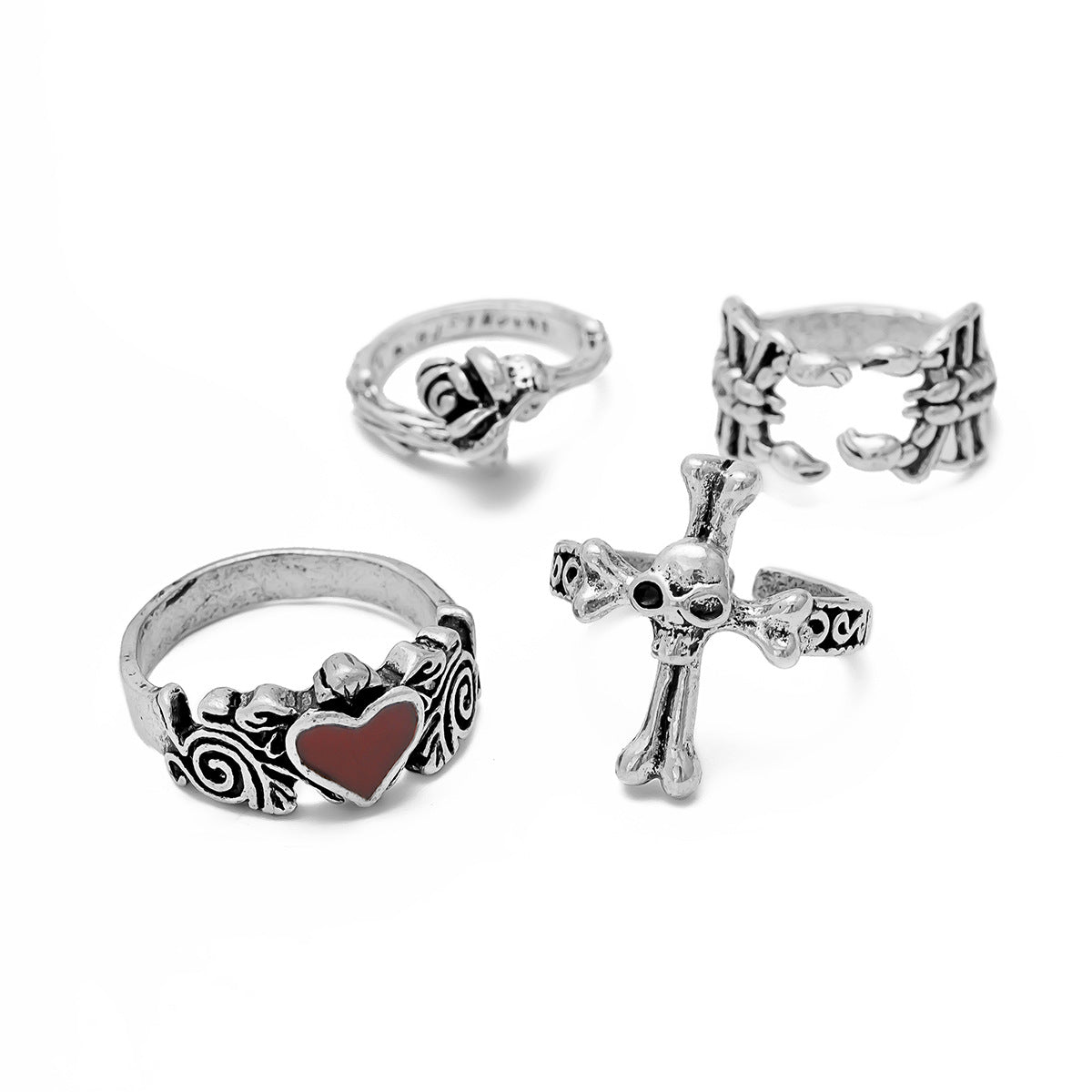 Harajuku Halloween Cross Skull Ring Set