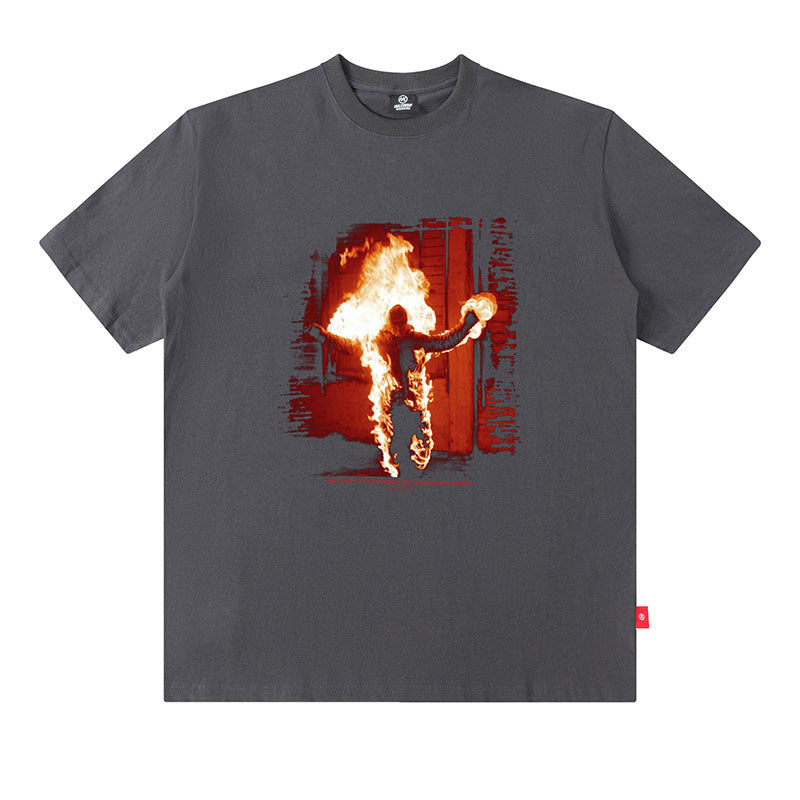 Flame Print Oversize Cotton T-Shirt for Men