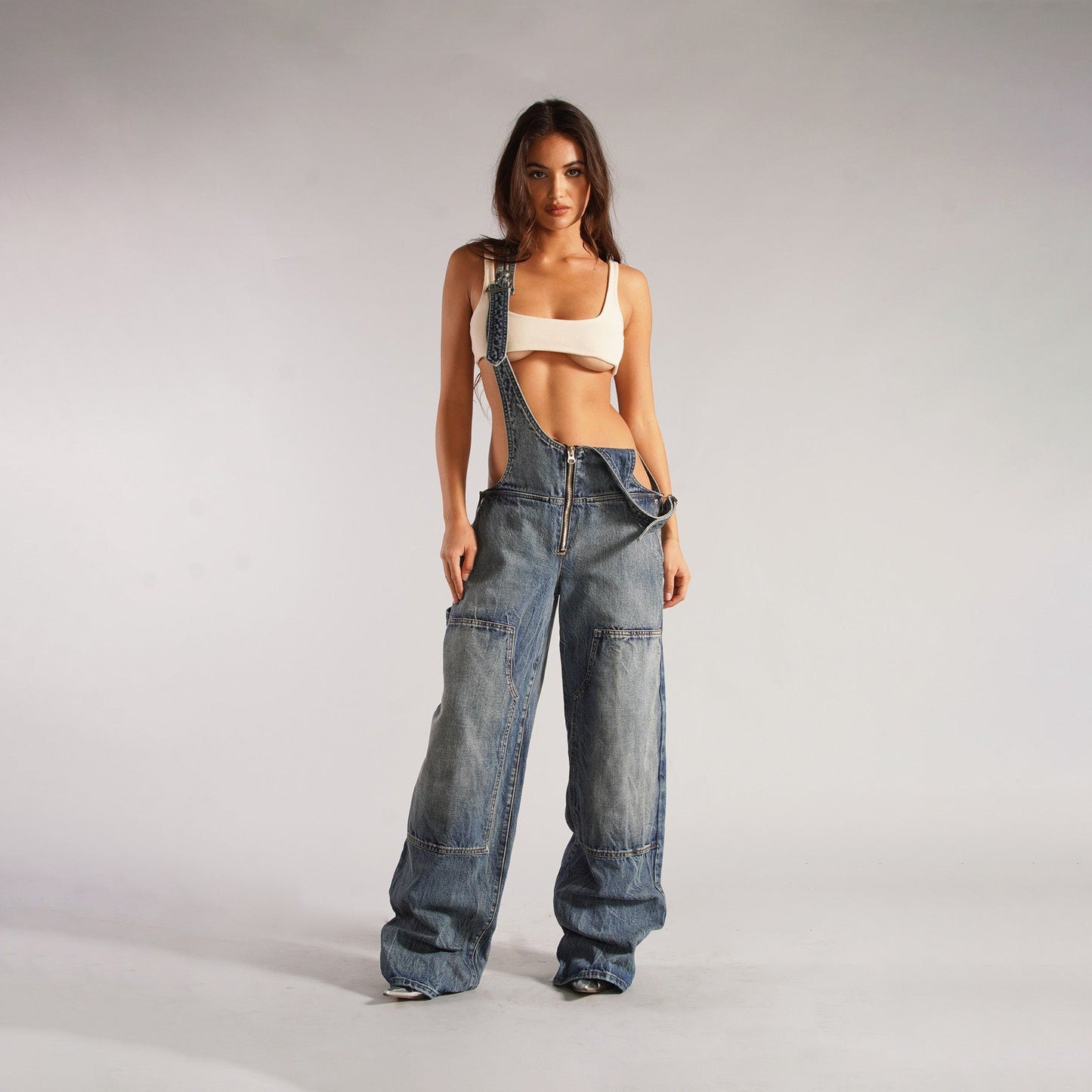 Harajuku Style Zipper Denim Overalls for Women