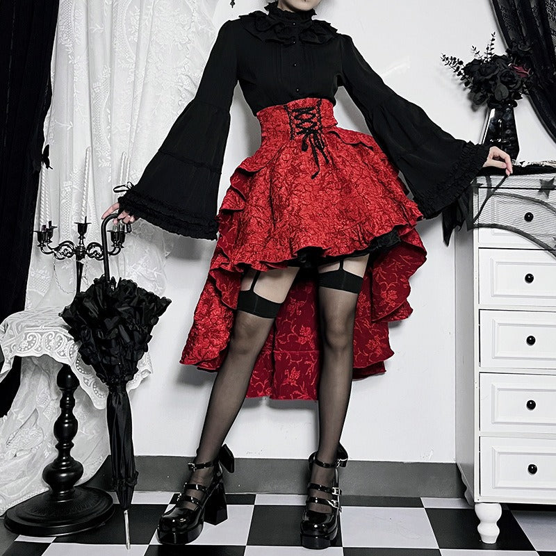 Chic Spliced Hip-Hugging Skirt for Women - Slimming High Waist with Straps and Trail