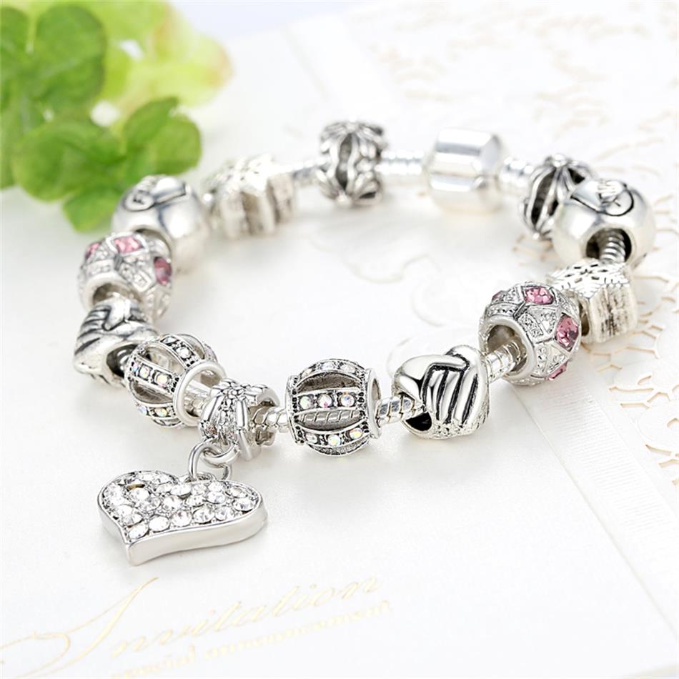 Unique Silver Crystal Charm Bracelet for Women