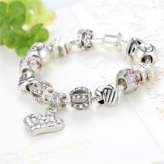 Unique Silver Crystal Charm Bracelet for Women