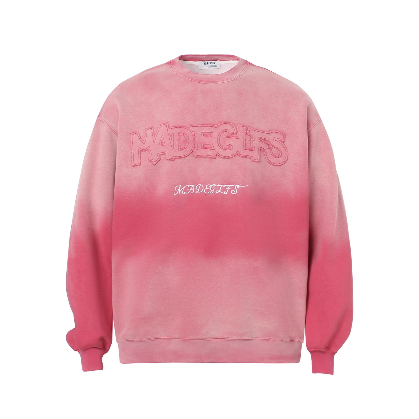 Washed Gradient Color Patchwork Embroidered Sports Sweatshirt