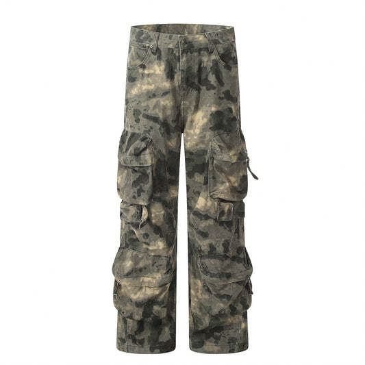 Washed Camouflage Denim Work Pants
