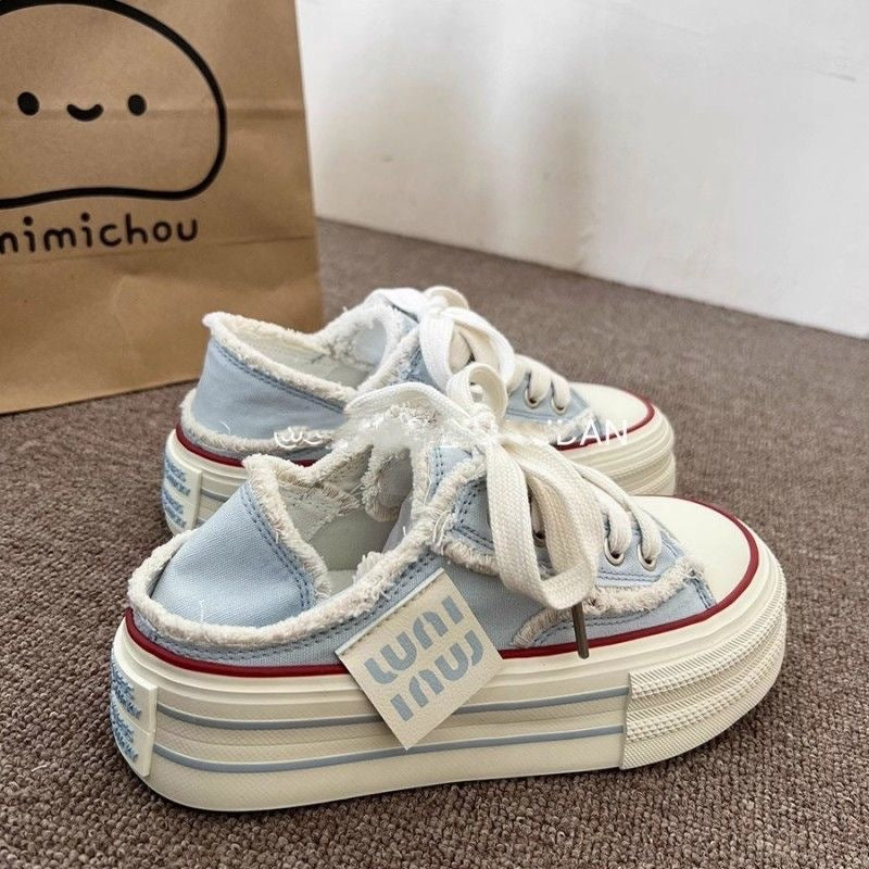 Pink Tassel Fringed Thick Soled Canvas Shoes for Women