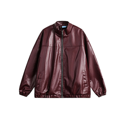 Harajuku Patchwork Zipper Leather Coat for Women