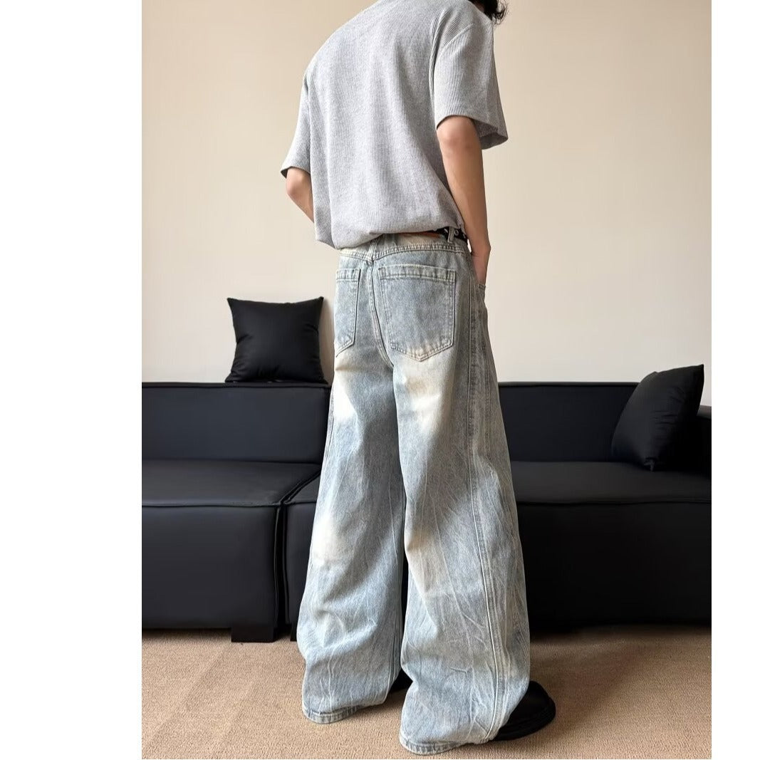 Curved Knife Denim Loose Wide Leg Pants