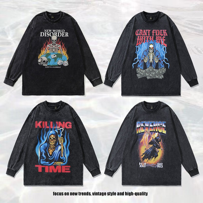Men's Skull Print Loose Fit Hoodie - Pure Cotton