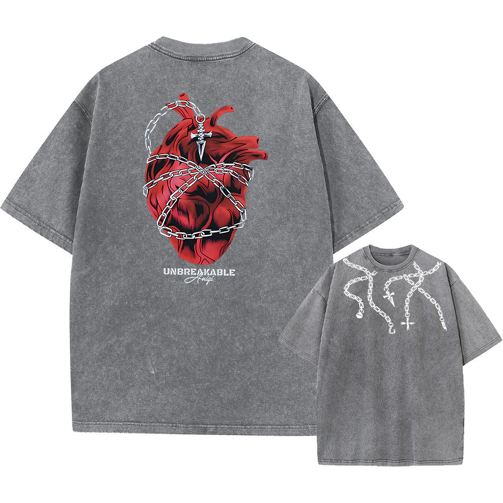 Printed Retro Washed Cotton T-Shirt Clothing
