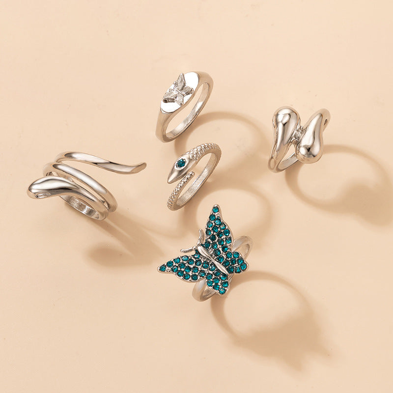 Blue Butterfly Diamond Ring Set - Irregular Snake Style