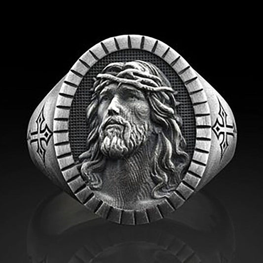 Vintage Silver Jesus Cross Ring - Harajuku Style Jewelry
