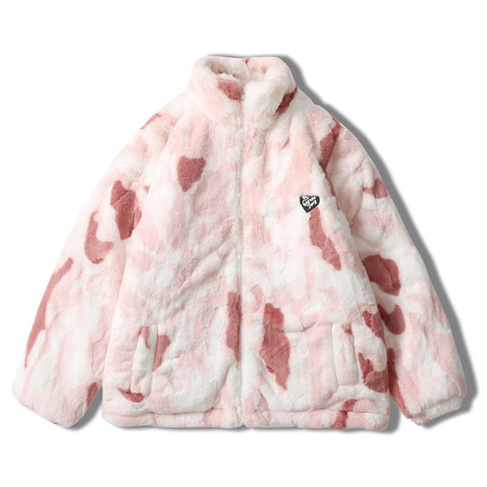 Trendy Tie Dye Stand Up Collar Plush Jacket