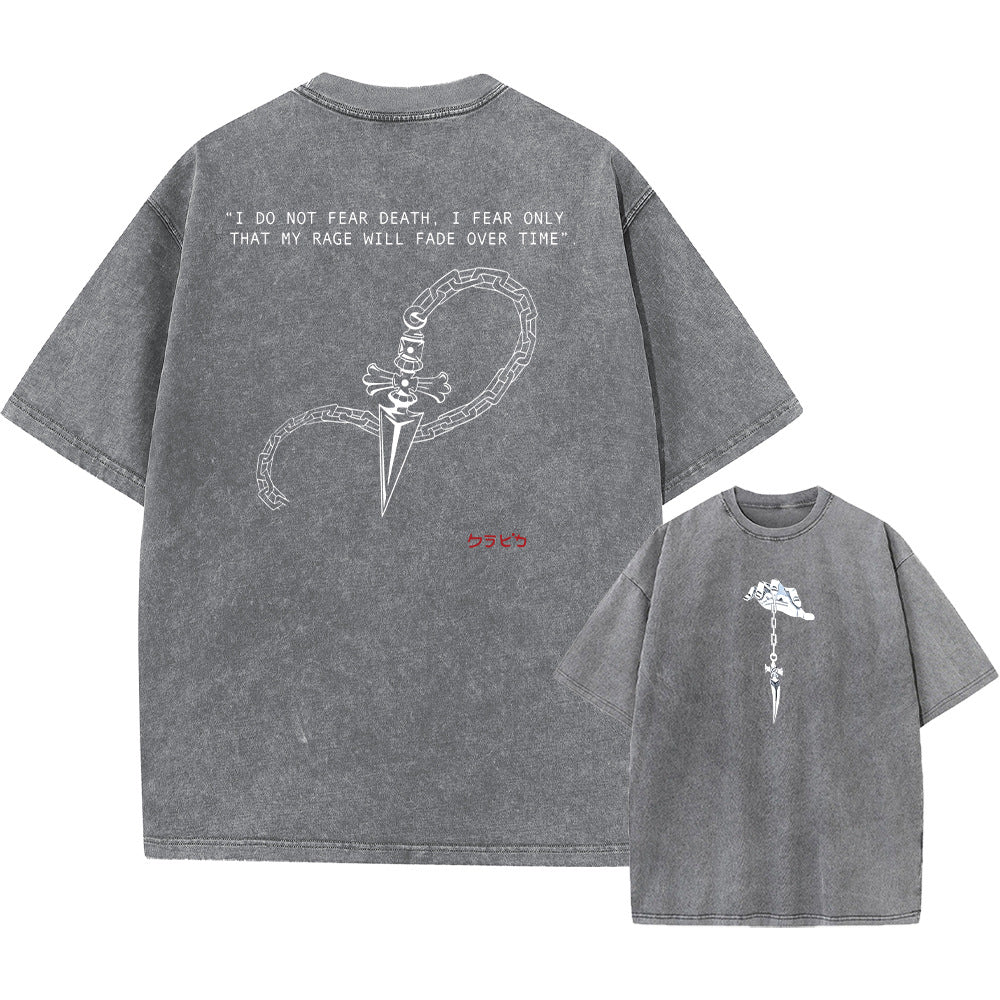 Printed Retro Washed Cotton T-Shirt Clothing