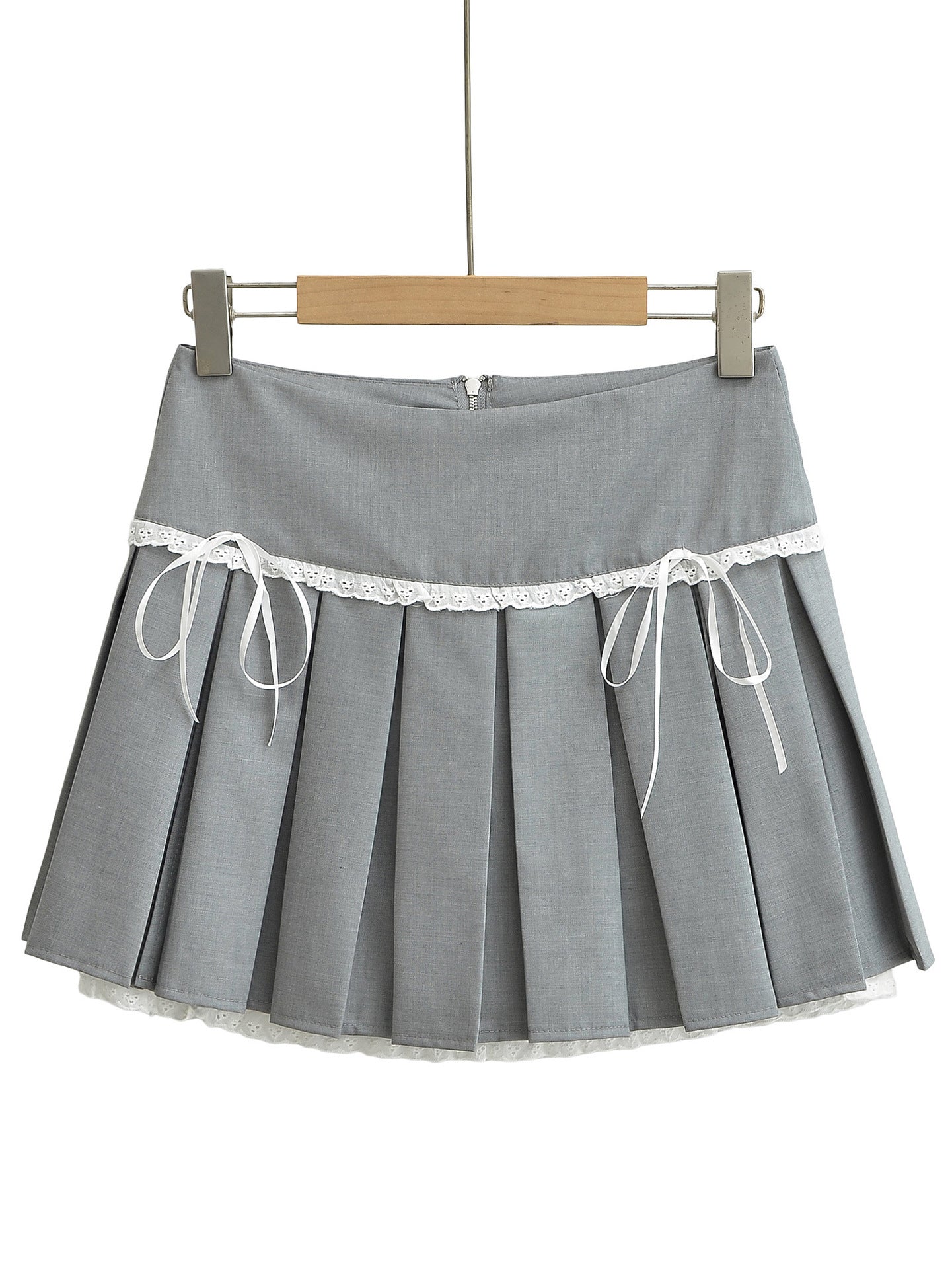 Bow Tie Lace Pleated Mini Skirt
