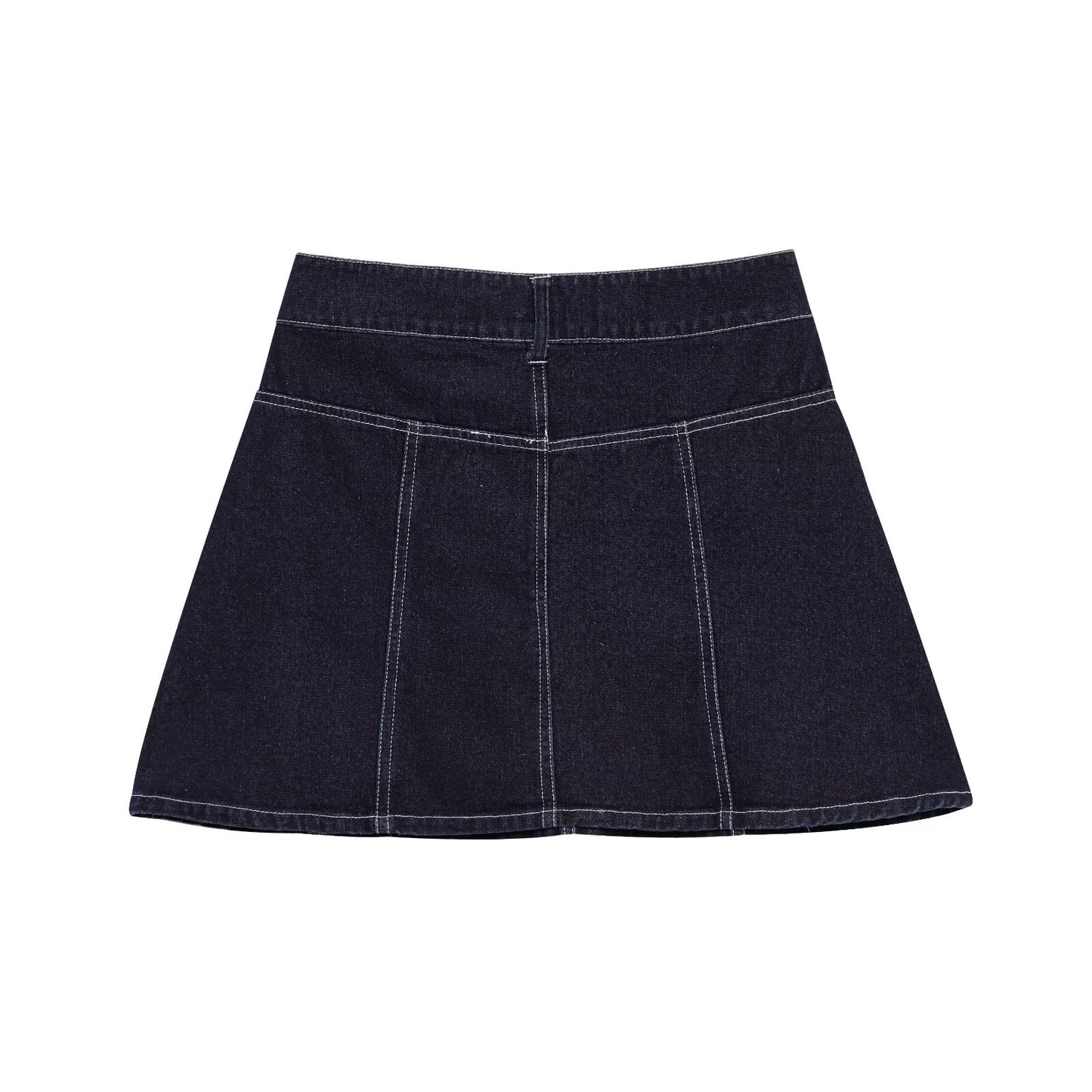Playful Navy Blue A-Line Denim Midi Skirt