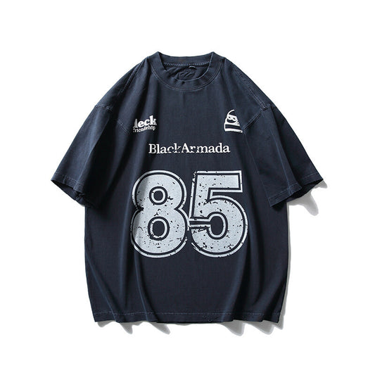 Retro Letter Printed Jersey T-Shirt - Harajuku Style