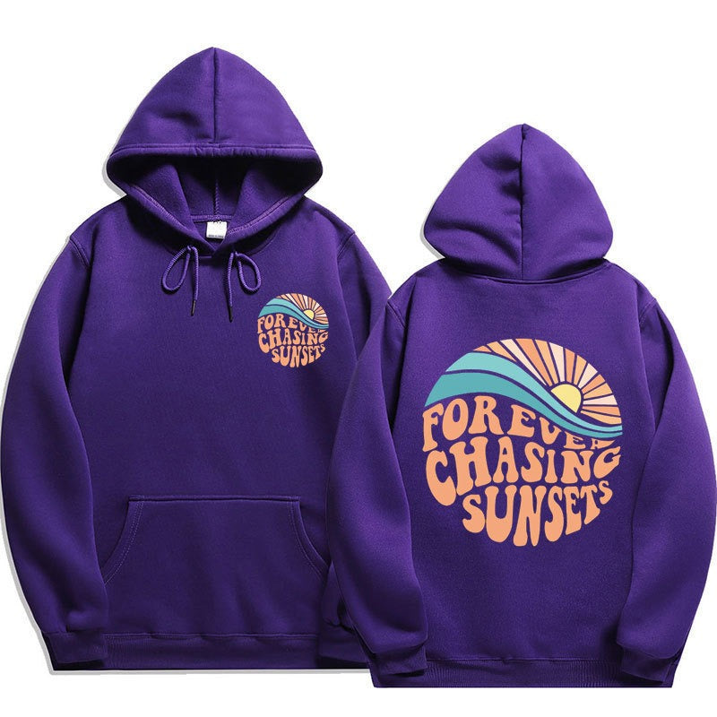 Chasing Sunsets Harajuku Style Cuff Thread Hoodie