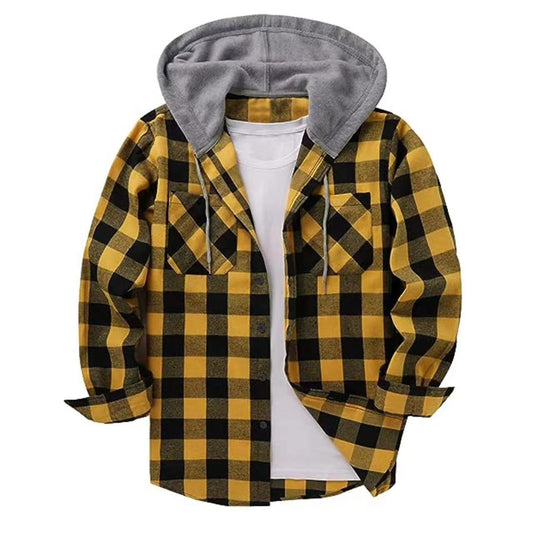 Harajuku Style Plaid Grid Hooded Shirt for Men