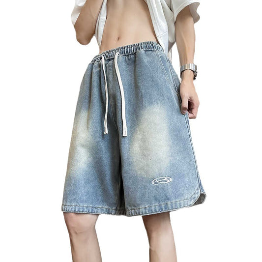 Washed Denim Five-Quarter Pants