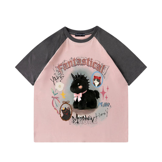 Unicorn Printed Short Sleeved Shirt — Harajuku Style Loose Cotton Blend Tee