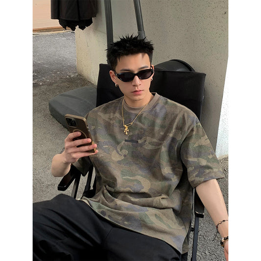 Washed Camouflage Letter T-Shirt