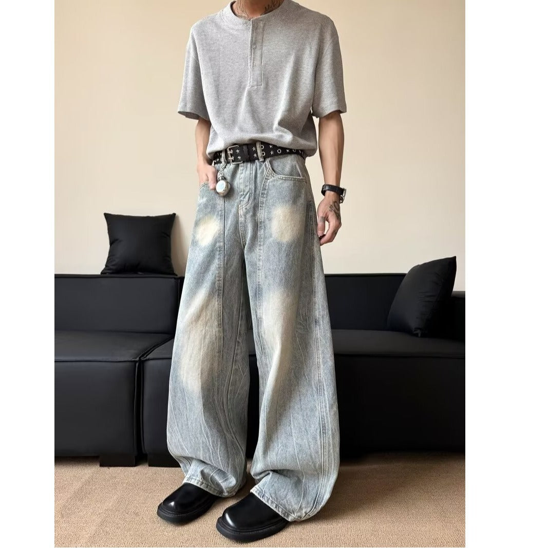 Curved Knife Denim Loose Wide Leg Pants
