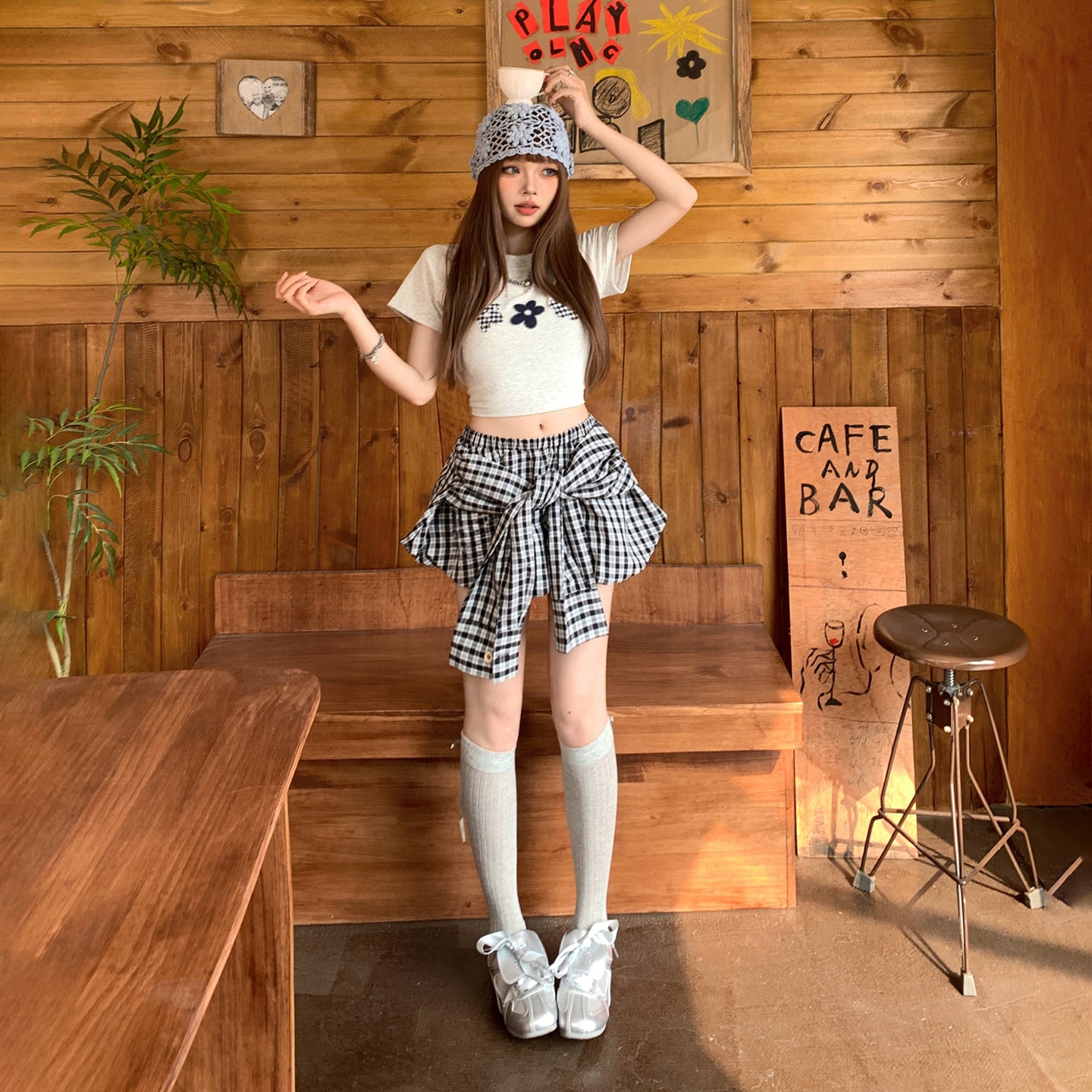 Plaid Bubble Skirt Women's Short Pleated Skirt with Puffy Design