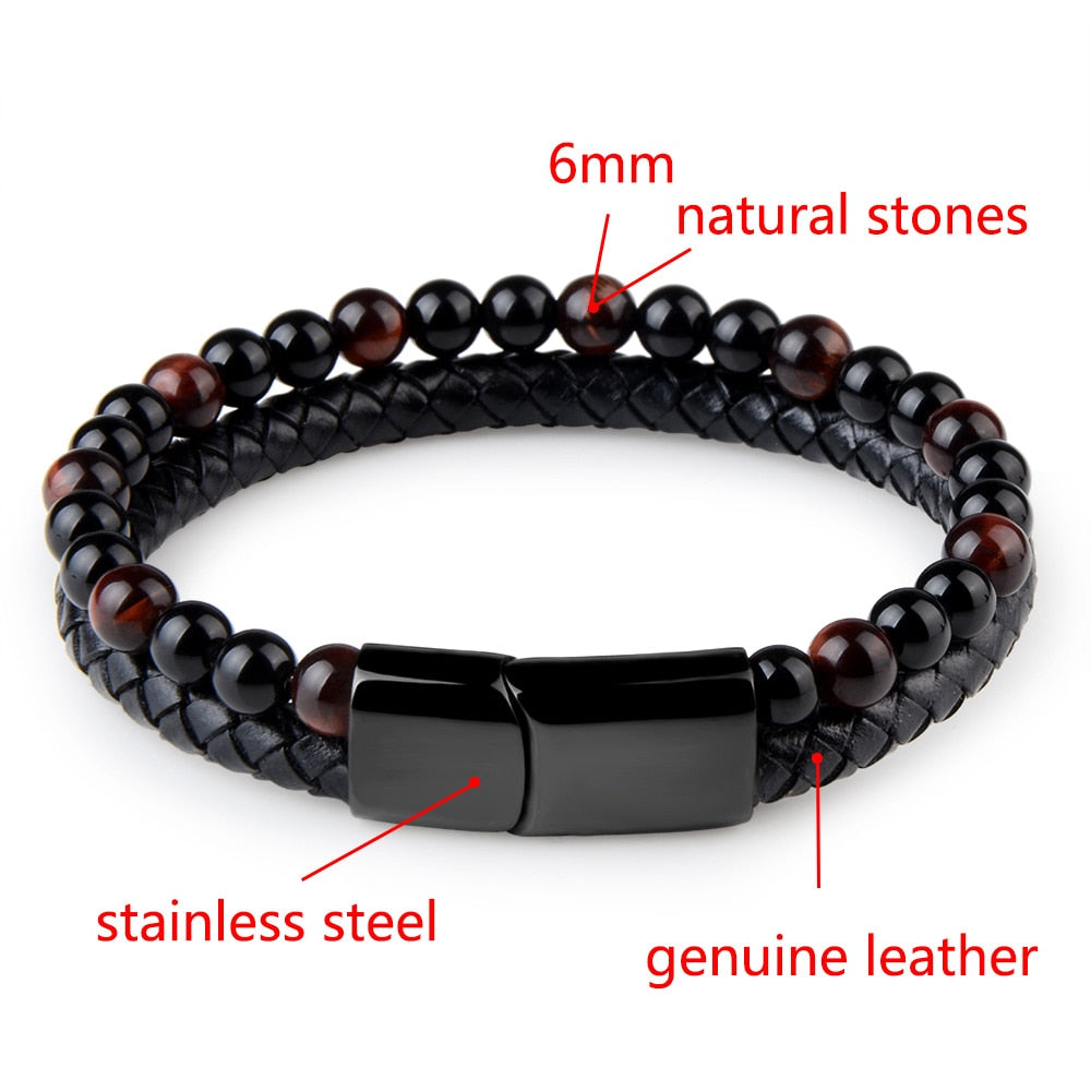 Harajuku Style Natural Stone Beaded Leather Bracelet