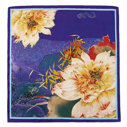 Elegant Silk Lotus Square Scarf - Harajuku Style Headwear