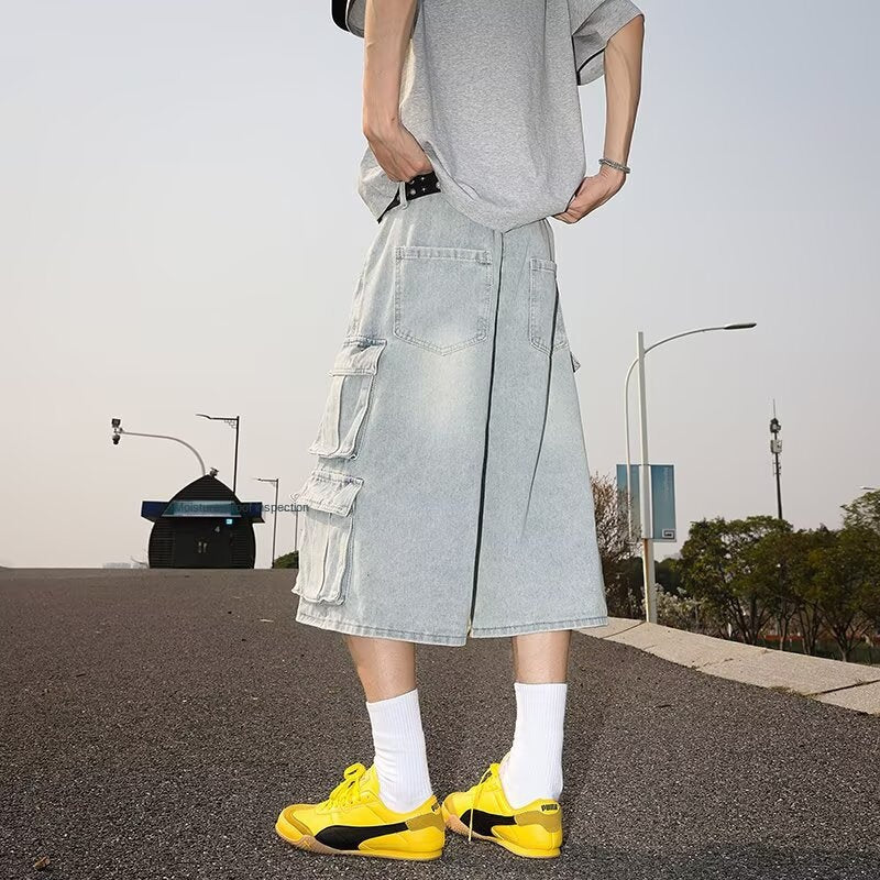 Retro Loose Casual Distressed Wide Leg Seven Quarter Pants