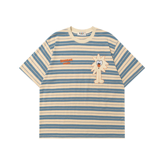 Playful Cartoon Striped Short Sleeve T-Shirt