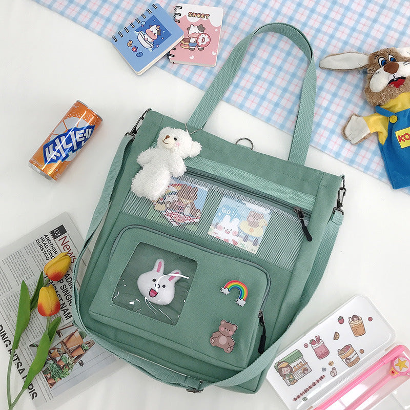 Korean Spring Canvas Rabbit Pendant Backpack