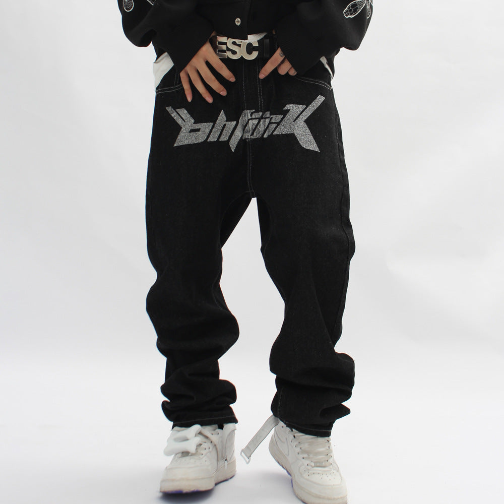 Harajuku Style Denim Pants - Men's Loose Straight Leg Trousers