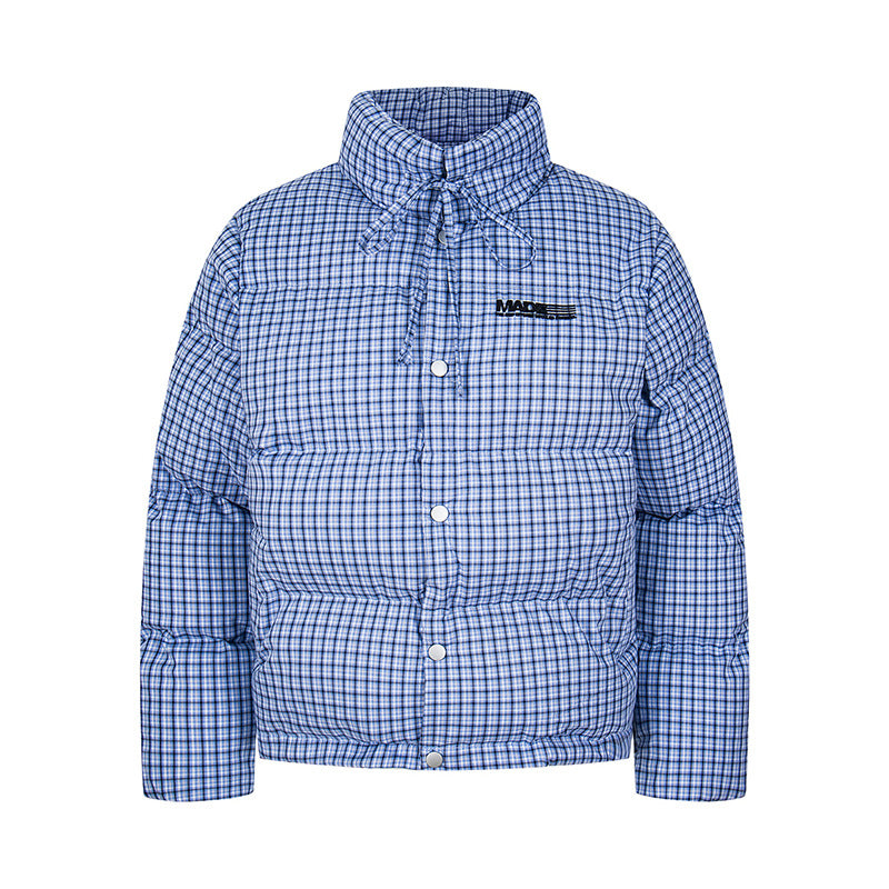 Collar Tie Tied Cotton Coat Outerwear Thick Warm Plaid Cotton Jacket