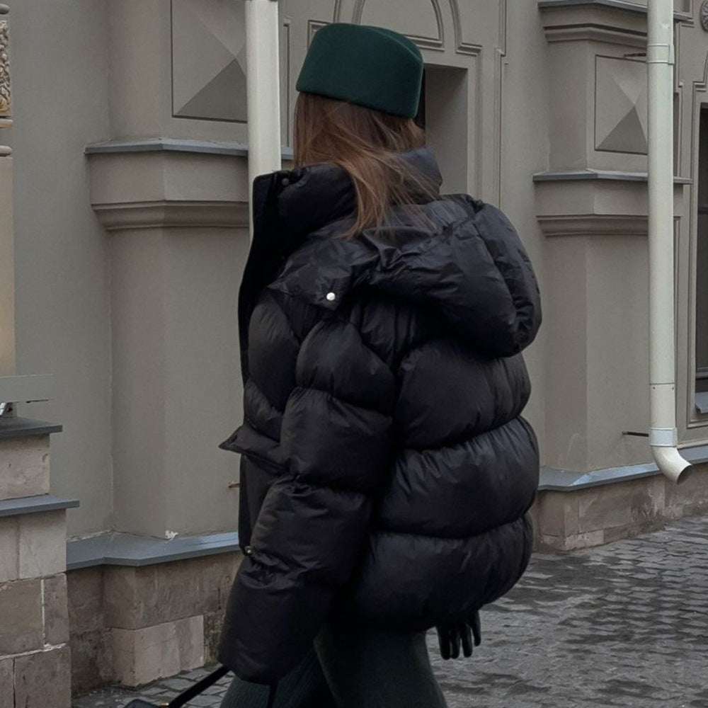 Warm Cotton Jacket for Women with Square Pocket